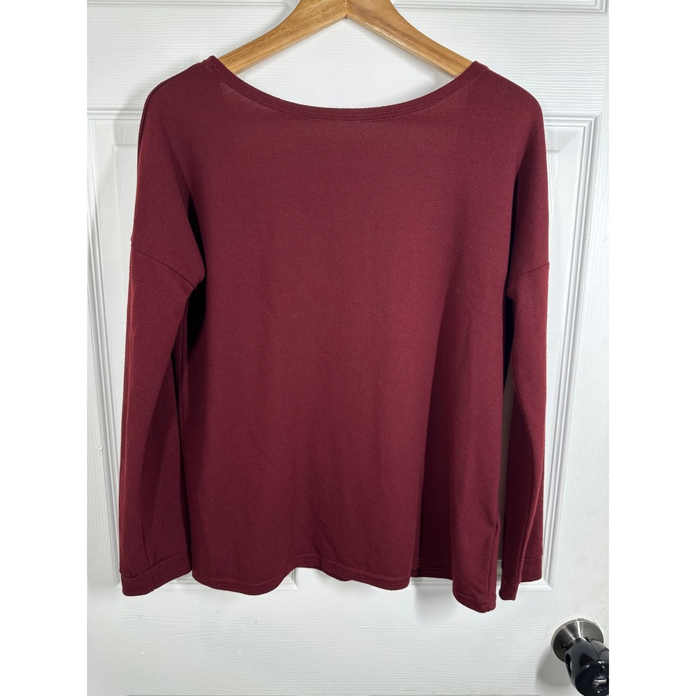 Lulus Top Womens Medium Burgundy Deep Scoop Back Long Sleeve‎ Knit Casual 7250